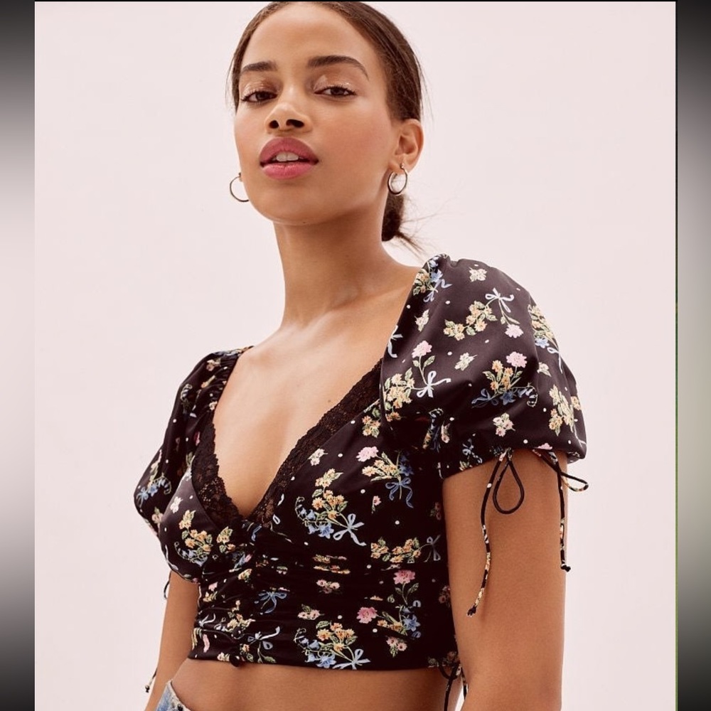 August Satin Floral Crop Top For Love and Lemons